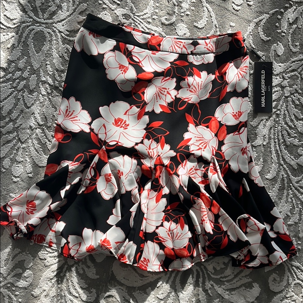 Karl Lagerfeld Black and Red Floral Skirt